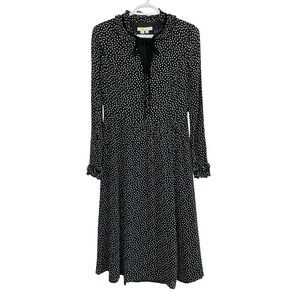 Boden $170 Polka Dot Midi Dress Long Sleeve Black Ruffle Tie Neck Casual Women 4